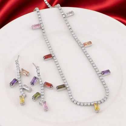 Fashion Colorful Cubic Zirconia Stainless Steel Necklace For Women 18K Gold Plated Fashion Waterproof Jewelry Gifts