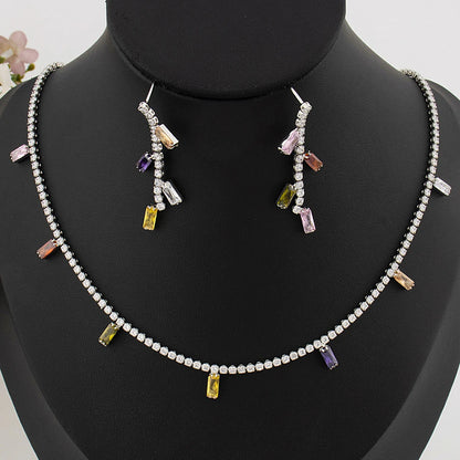 Italy Bohemia Square Zircon Jewelry Set, Elegant France Style Earrings & Necklace Gift for Women Party Dating Jewellery