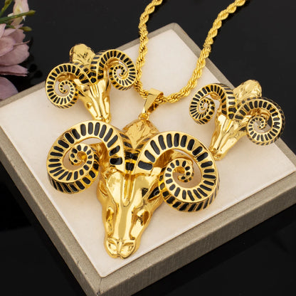 African Luxury 18k Gold Necklace Earrings Set Goat Shape Women's Dubai Noble Design Jewelry Party Nigeria Banquet Gift Jewelry