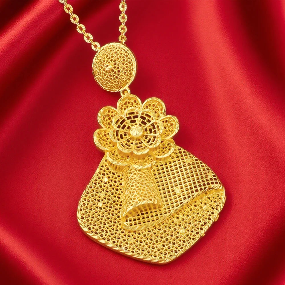 Tone African Floral Motif Bridal Necklace And Earring Set Lightweight Alloy Dubai-Nigeria Wedding Gift Wholesale Boxed