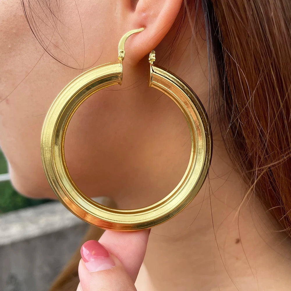 Big Hoop Earrings for Women Thick Metal Gold Color Twisted New Design Loop Earrings 2022 Stud Trend Charm Large Earring