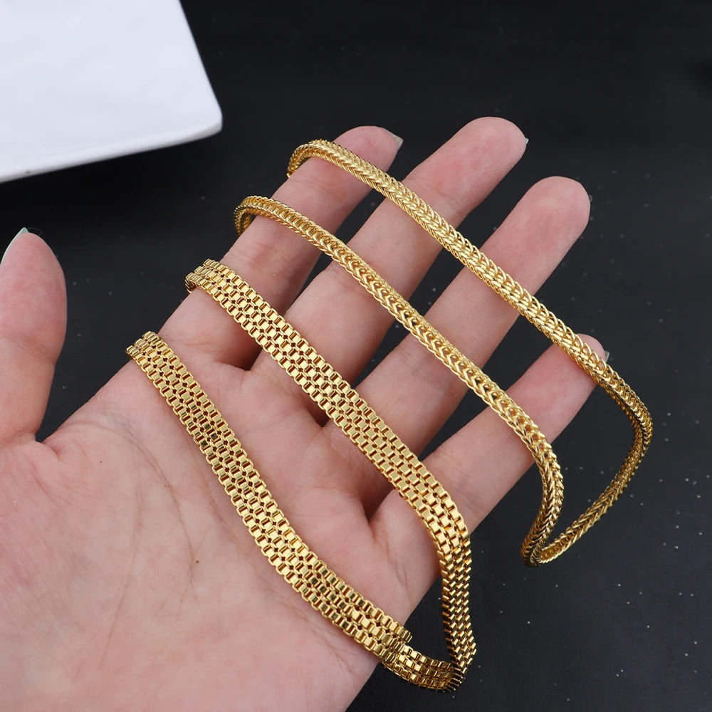 Stainless Steel Flat Necklace Gold Color Waterproof Golden Plated Snake Chains Necklaces No Fade Jewelry Accessories Gift