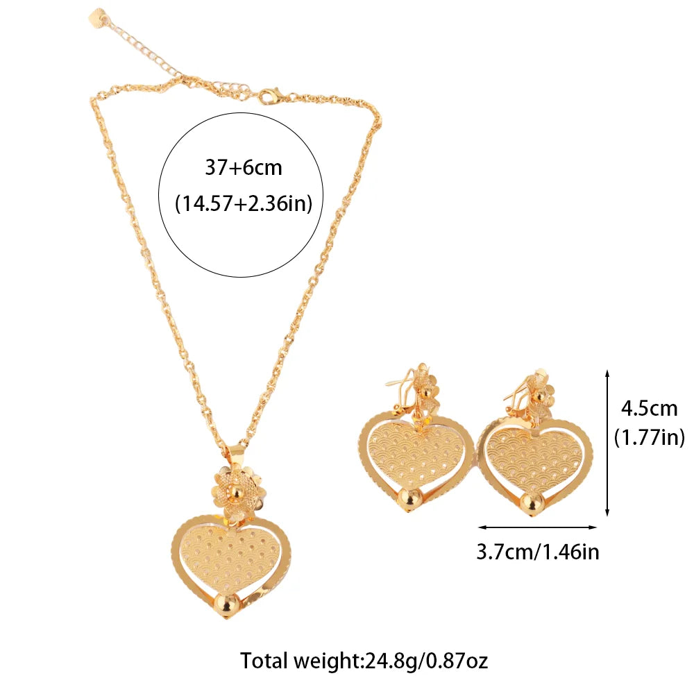 Good Luck & fortune Round Gourd Pendant Set For Women Necklace Earring Nigerian Gold Plated Jewellery Dubai Wedding Bridal Gift