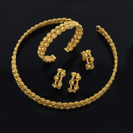 Dubai 18K Gold Plated Necklace Bracelet Ring Earrings Set for Women Charms Jewelry Set for Women Elegant Gift for Party Wedding