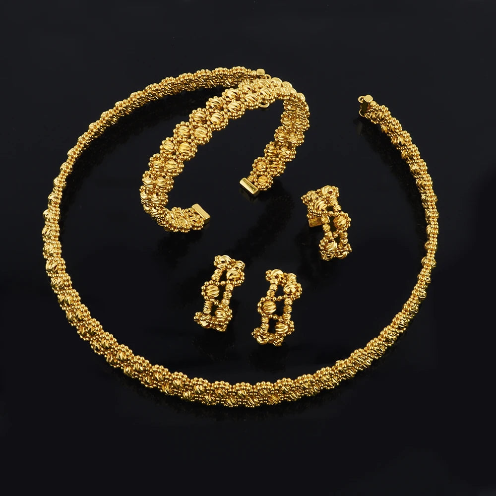 Dubai 18K Gold Plated Necklace Bracelet Ring Earrings Set for Women Charms Jewelry Set for Women Elegant Gift for Party Wedding