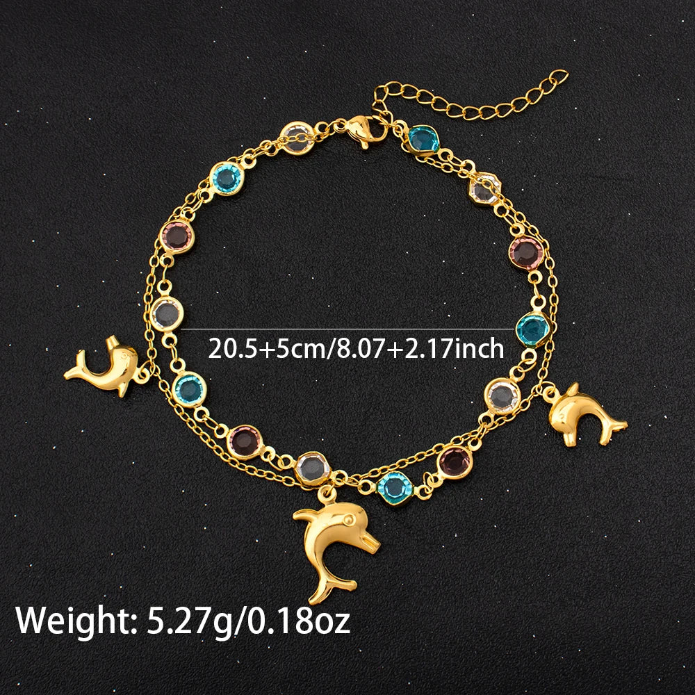 women foot jewelry Stainless Steel Luxury Shiny Zircon Anklets Bracelet 18K Plated Waterproof Statement Jewelry Gift New