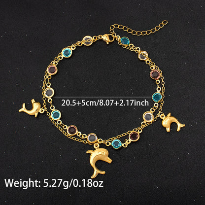 women foot jewelry Stainless Steel Luxury Shiny Zircon Anklets Bracelet 18K Plated Waterproof Statement Jewelry Gift New