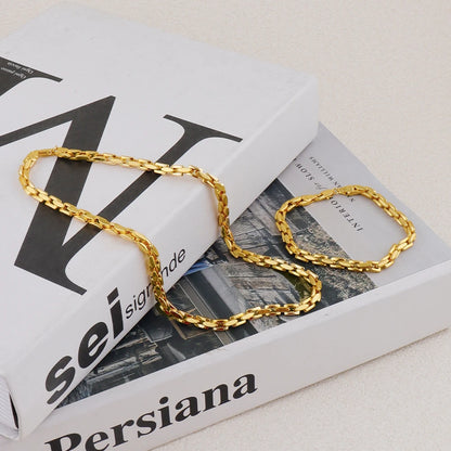 Steel Chain Necklace & Bracelet Set, Trendy Gold-Tone Metal Collar Jewelry for Women, Gift-Ready Bijoux