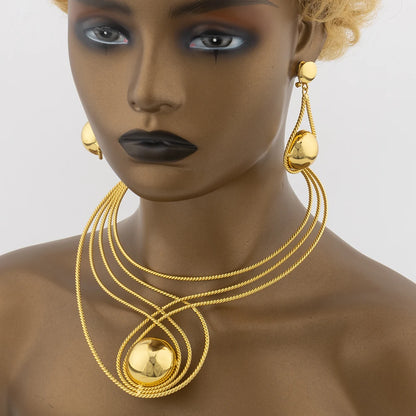 18K Gold Plated wedding jewelry for woman set Round Pendant Exquisite Necklace and earrings Bracelet Ring set bridal accessories