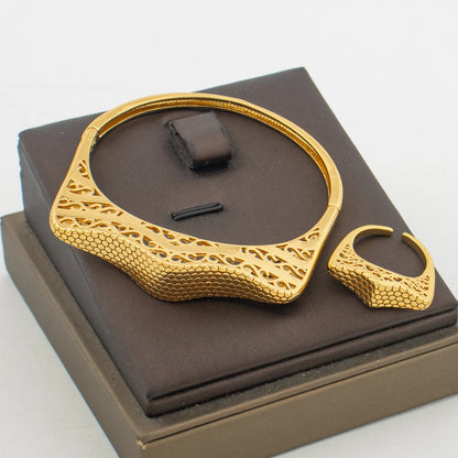 bracelet jewelry bangle ring for woman Weddings 18K Gold Color Bohemia Design Bracelet and Ring 2Pcs Set