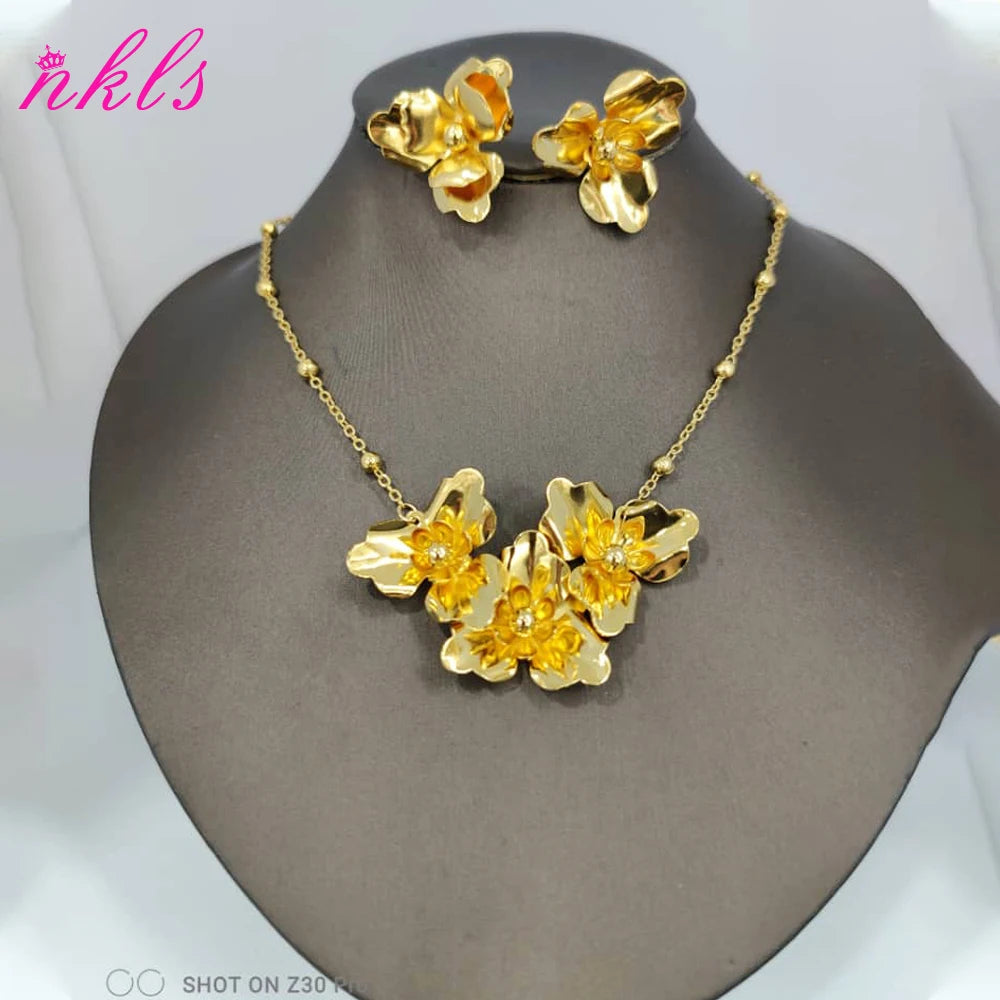 African Flower Jewelry Set for Women – Dubai Luxury Necklace & Earring Set, Bohemian Summer Gift for Her