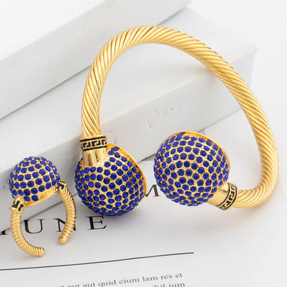 18K YM Gold Plated Cuff Bangle Ring Set for Women – Colored Zircon Jewelry Dubai Wedding Anniversary Gift jewellery woman acces