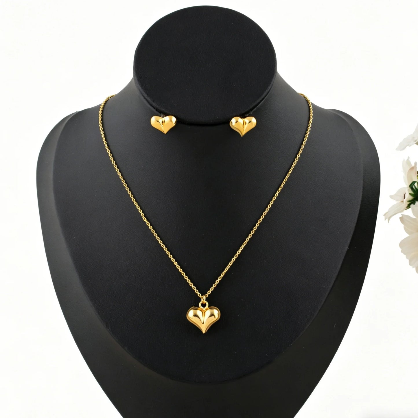 Dubai Heart Pendant Necklace and Earrings 2-Piece Set for Women Wholesale Wedding and Mother's Day Gifts