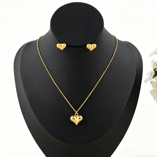 Dubai Heart Pendant Necklace and Earrings 2-Piece Set for Women Wholesale Wedding and Mother's Day Gifts