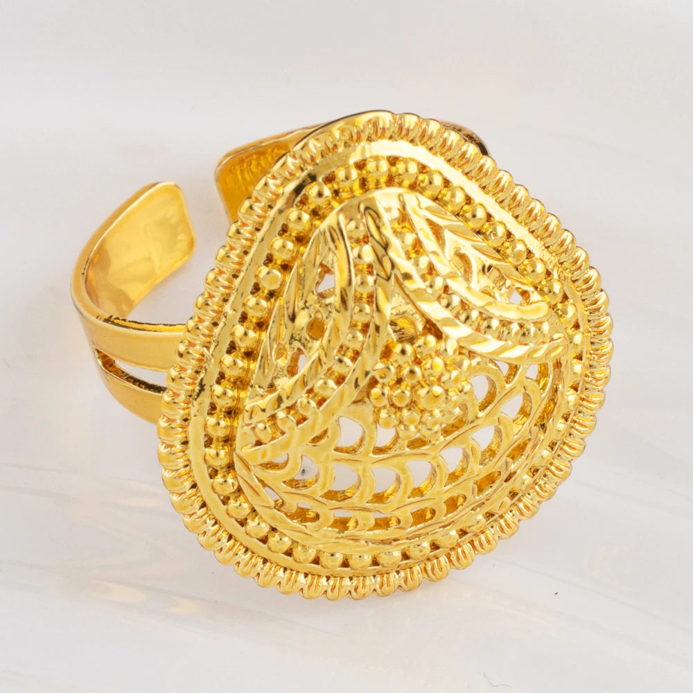 YM Gold-plated Women Jewelry Set India Dubai Earrings Ring Necklace Nigeria Gold Color Hollow  Jewelry Apply to Wedding Mother's