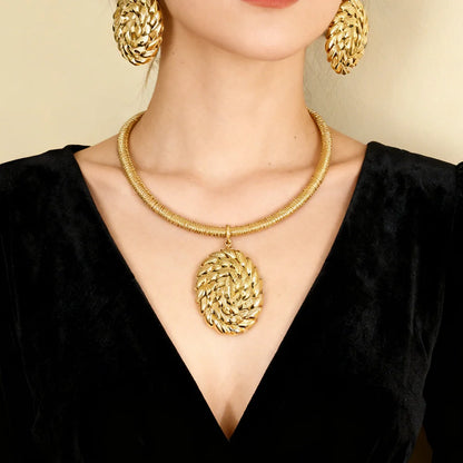 gold jewelry sets for woman ecklace Earrings Gold Plated Round Collar Nigeria Wedding Festival Gift Classic Style Bangles Ring