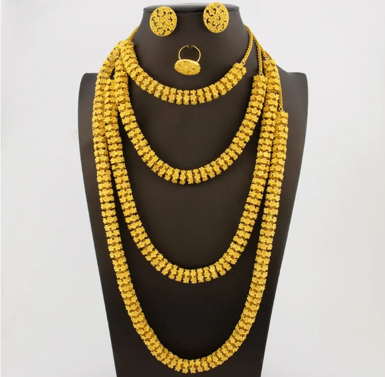 Gold Plated Hand-Knit Design Jewelry Set for Women Necklace Bracelet Ring Earrings Jewelry Set Party Gifts