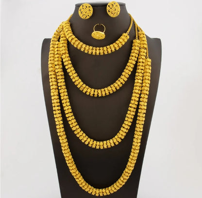 Gold Plated Hand-Knit Design Jewelry Set for Women Necklace Bracelet Ring Earrings Jewelry Set Party Gifts