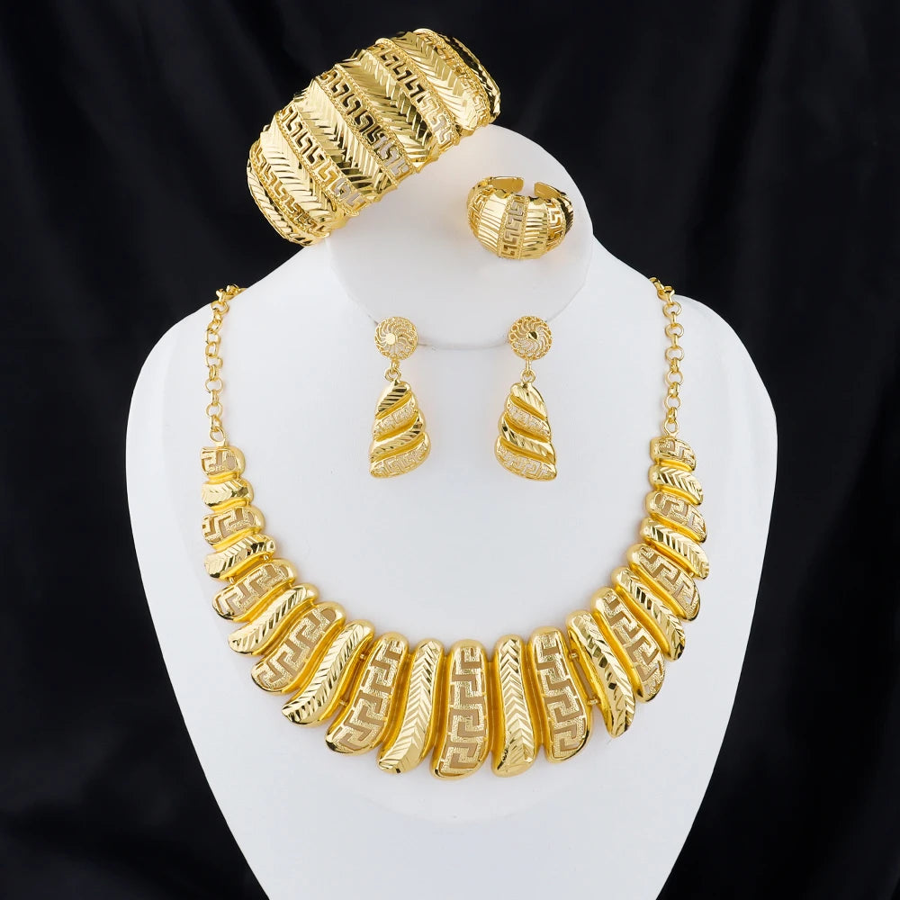 Dubai Women's Jewelry Sets Necklace Earrings Bracelet and Ring Sets Perfect for Banquets and Weddings Wholesale Free Shipping