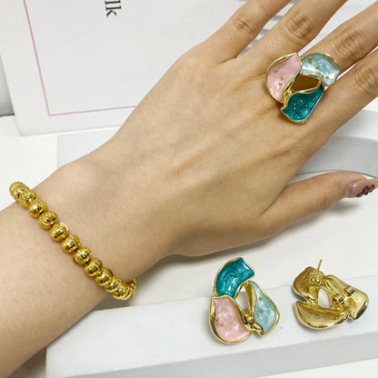 Colorful Earrings Ring Gold Color Bangle For Women Congo America Trendy Jewelry Set Advanced Shine Gift of Party Wedding Casual
