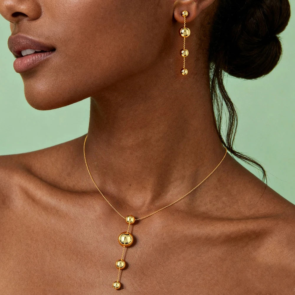 18K Glod Plated Stainless Steel Beads Earrings Necklaces for DIY Fashion Jewelry for Girls Rolo Chain Fashion Beaded Jewelry