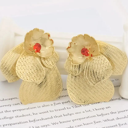 2025 Flower Jewelry Sets for African Women—Earrings, Necklace, Ring & Bangle Gift for Party Valentine’s, Chic Jewelry
