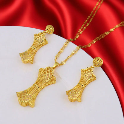 Dubai 24K Gold Plated Necklace Earrings Jewelry Set For Women African Indian Nigeria Bridal Wedding Party Gift Accessories