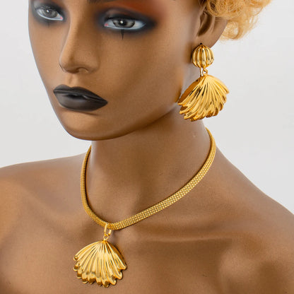 Fashion Women Gold Color Jewelry Set for Engagement Dangle Earrings and Pendant Necklace African Bangle Ring Set Jewelry Gifts