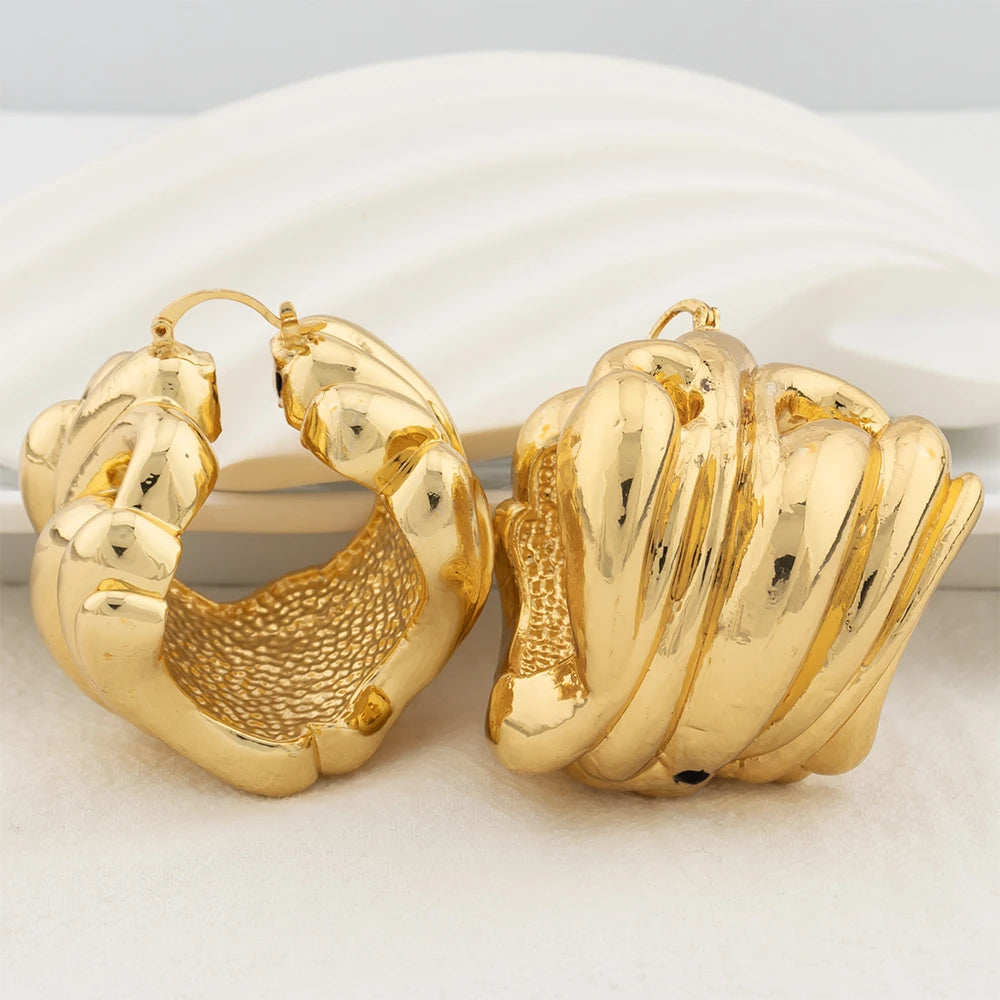 Gold Color Earrings for Women Jewelry Fashion Dubai Africa Bold Earrings Daily Wear Luxury Party Wedding Jewellery Accessary
