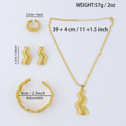 Dubai Trendy Gold Plated Woman Jewelry Sets Hight Quality Necklace Earrings Stainless Steel Bangle Ring Sets Bridal Accessories