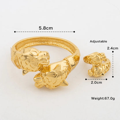 YM 2pcs bracelet ring set For Women dubai Leopard bracelet ring set Party Fashion Adjustable Ring Jewelry Accessories