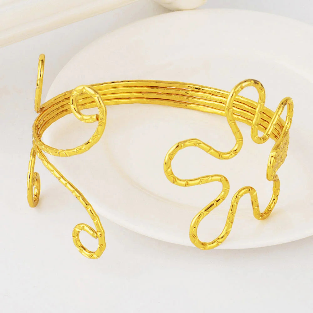 Butterfly Flower Open Armlet Jewelry Set, Greek Goddess Upper Arm Bangle Earrings for Nigerian Women, Simple Party Acce