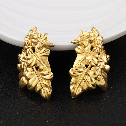Saudi Arabia Gold Color Jewelry Set Ethiopia Women Luxury Long Chain Leaf Shape Earring Bangle Ring  For Party Dating Gift