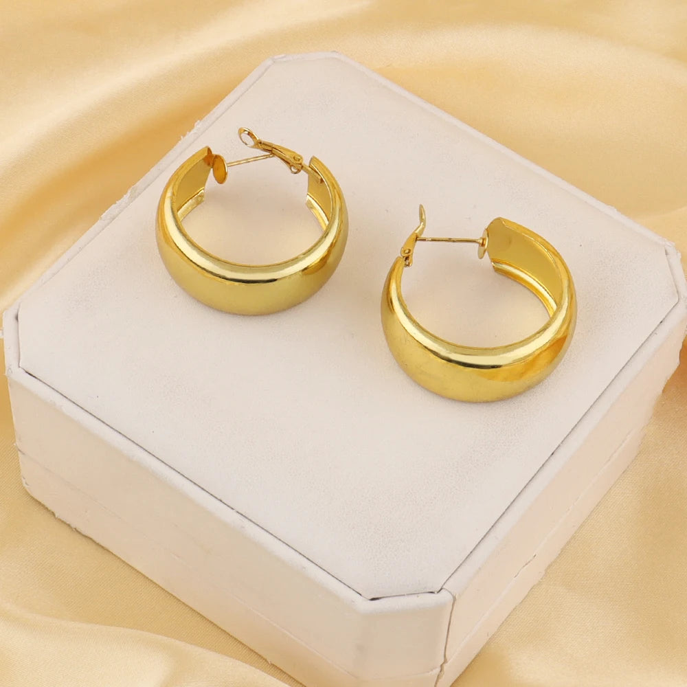 316L Stainless Steel Geometric U-Shape Hoop Earrings 18K Gold Plated Earrings For Women Wide Round Jewelry Fashion Gift