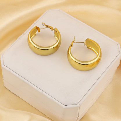 316L Stainless Steel Geometric U-Shape Hoop Earrings 18K Gold Plated Earrings For Women Wide Round Jewelry Fashion Gift