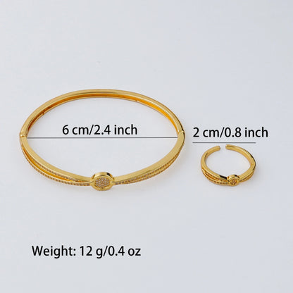 Handmade Golden Zircon Flower Bracelet with Sparkling Crystal Openwork Design Jewelry Set for Women Elegant Bangle Earring Acces