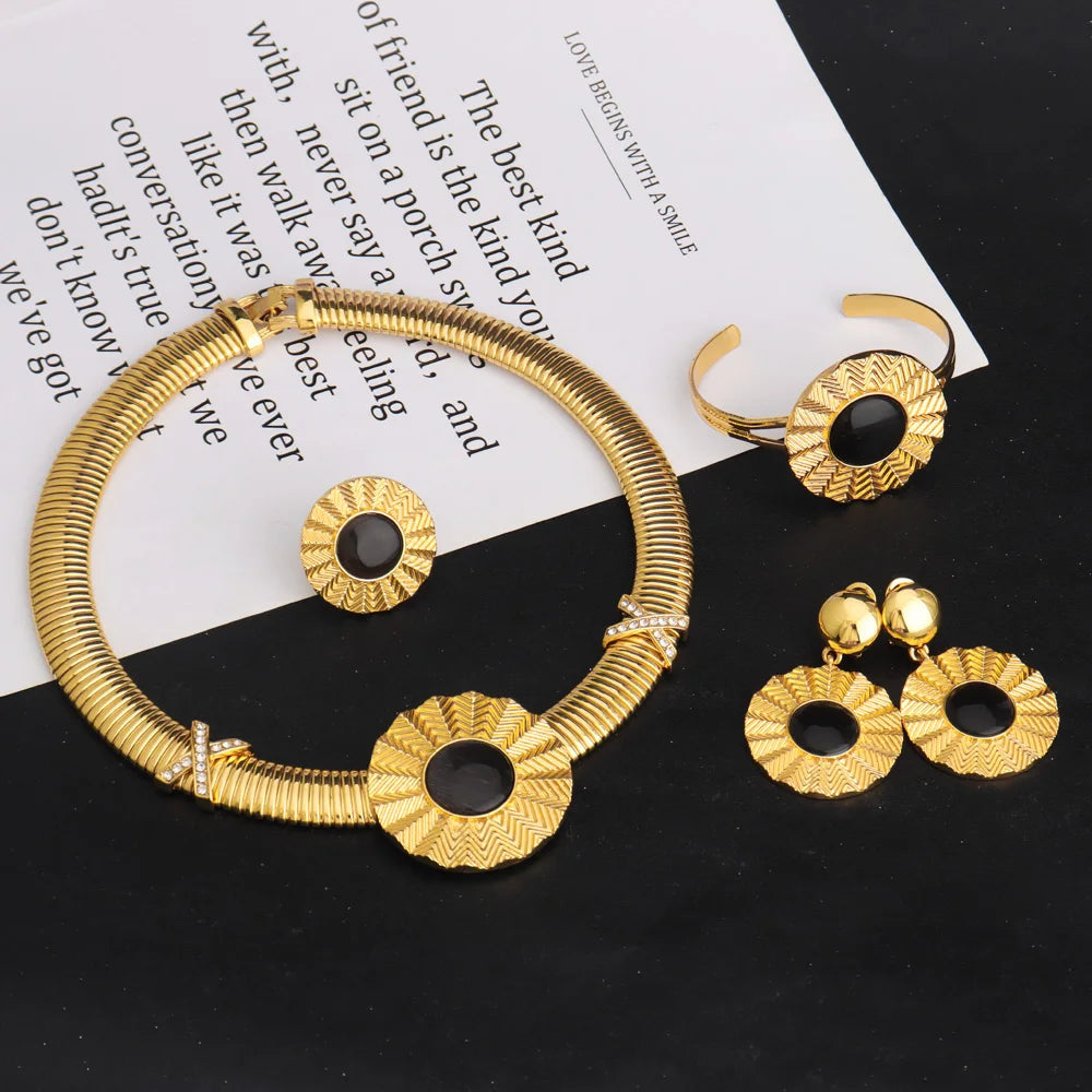 Joyería de oro de alta calidad para niñas, juego de joyas de oro etíope, juego de collares con aretes de boda africana de Dubái