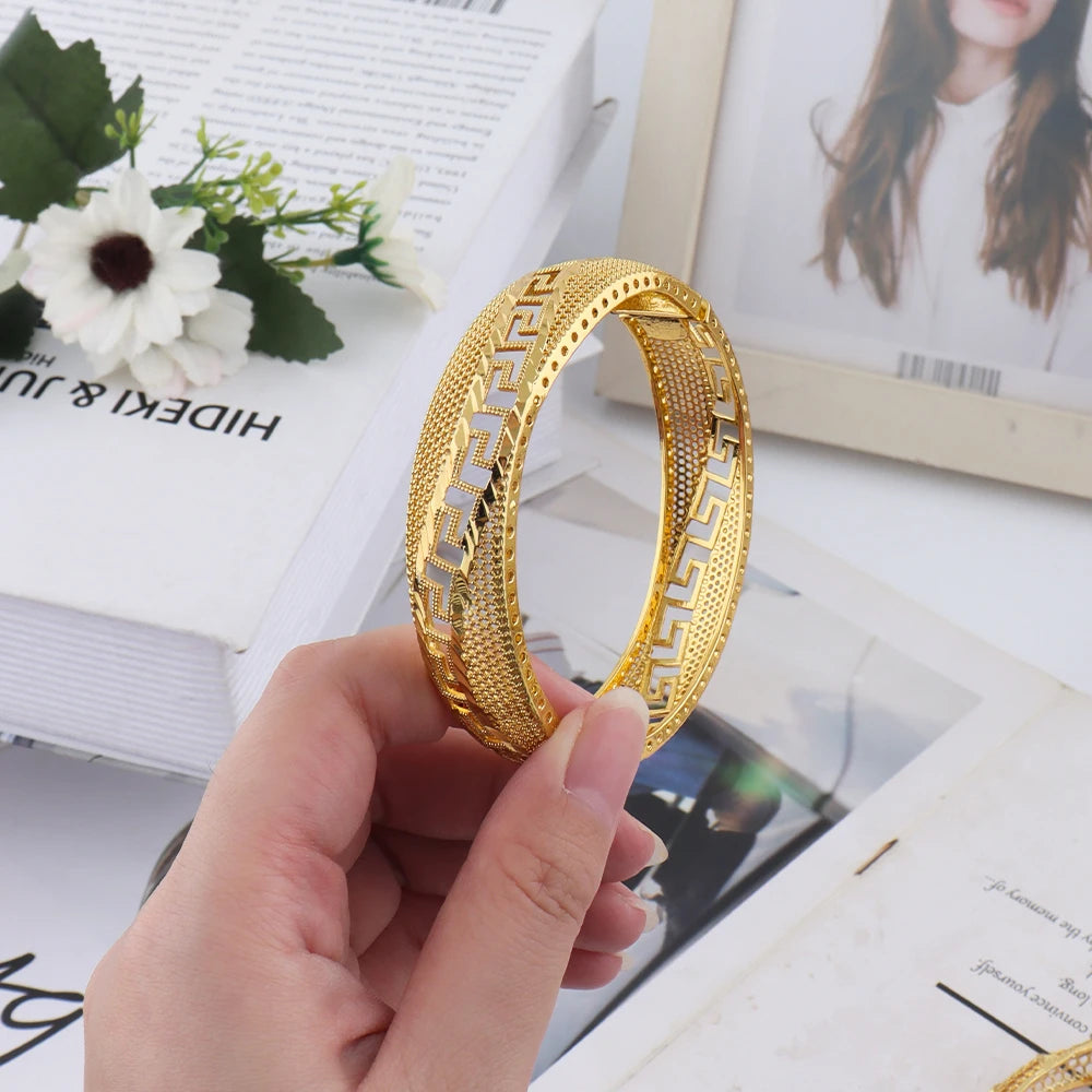 Dubai Turkish Italian Gold Plated Bangles for Women Middle East Hollow out Jewelry Set Wedding Accessory Bridal Jewelry Gifts