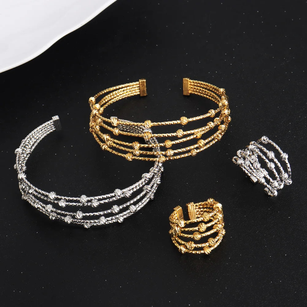 Dubai Nigeria Bangle Ring Jewelry Set for Women Girls Wedding Party Gift Earrings Included Wholesale Available