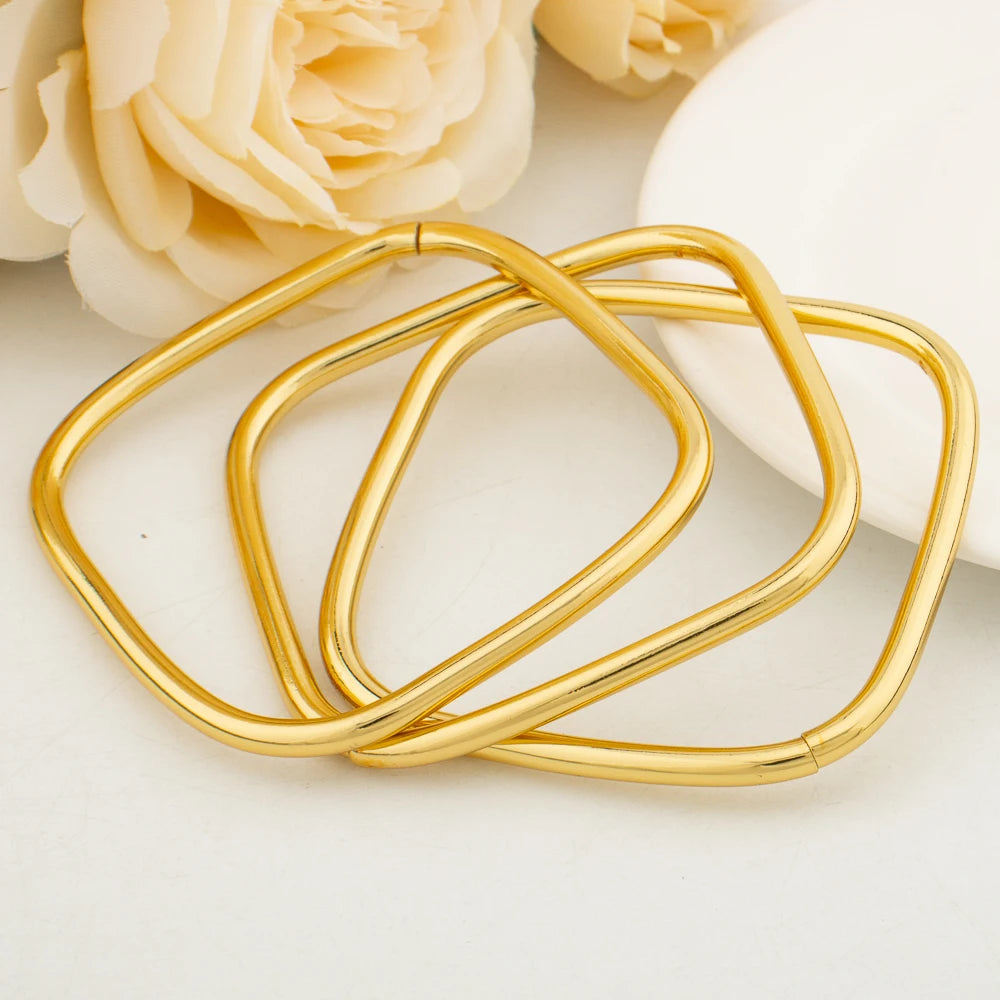 3PCS Square Bracelet Luxury Dubai Gold Plated Bangles for Women African Charm Bracelets Wedding Hand Jewelry Party Gifts