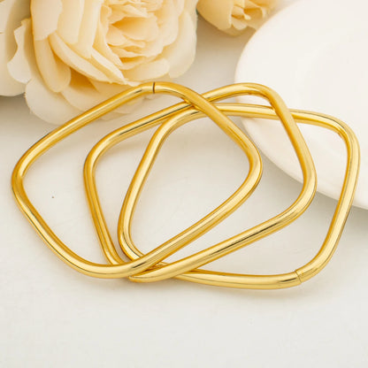 3PCS Square Bracelet Luxury Dubai Gold Plated Bangles for Women African Charm Bracelets Wedding Hand Jewelry Party Gifts