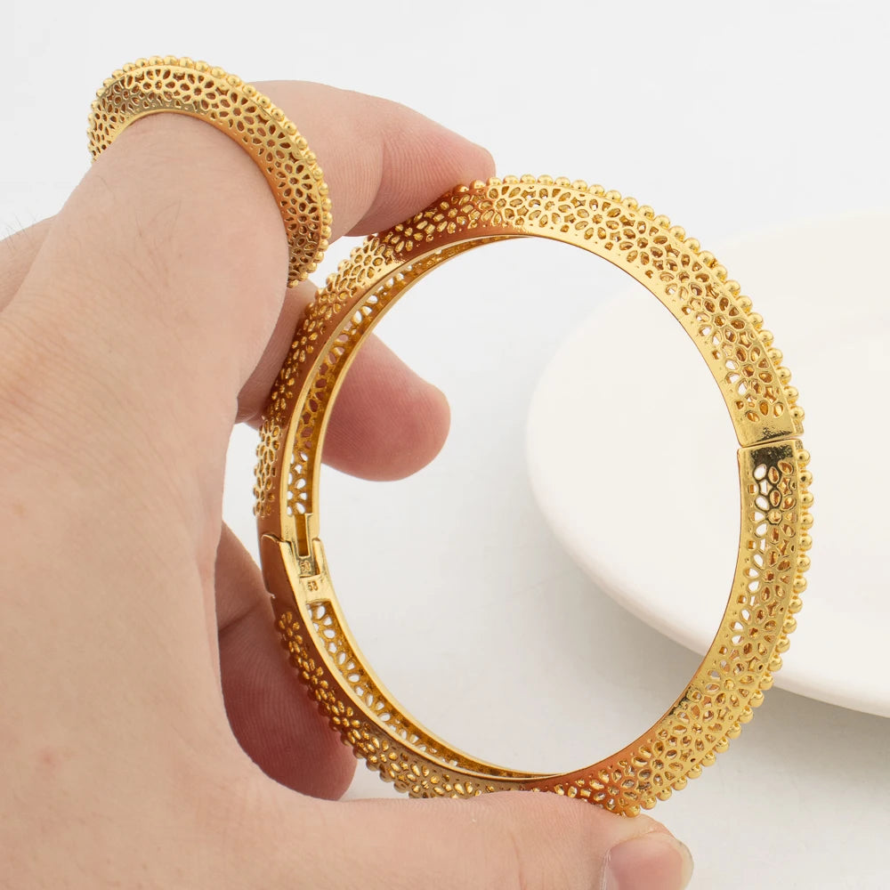Women's Bracelet with Ring Gold Color Charm Bracelets Exquisite Cuff Bangles Hollow Out Design Open Ring Fashion Jewelry Gifts