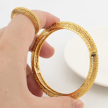 Women's Bracelet with Ring Gold Color Charm Bracelets Exquisite Cuff Bangles Hollow Out Design Open Ring Fashion Jewelry Gifts