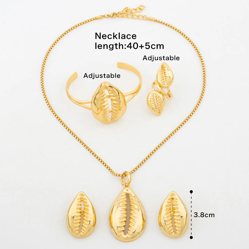 2024 Trend Jewelry Set for Women 18k Gold Plated Earrings and Necklace with Bangle Ring 4Pcs Set for Anniversary Party Gifts