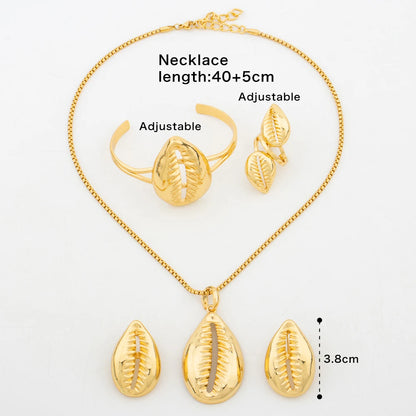 2024 Trend Jewelry Set for Women 18k Gold Plated Earrings and Necklace with Bangle Ring 4Pcs Set for Anniversary Party Gifts