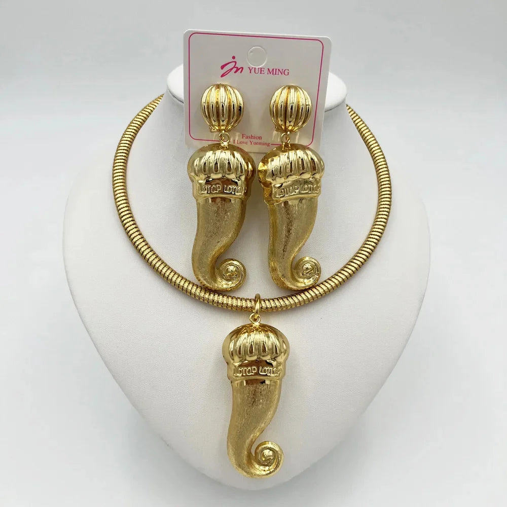 Dubai Jewelry Sets For Women Large Earrings and Pendant Necklace 2Pcs Set Nigeria Bridal Weddings Party Accessory Gifts