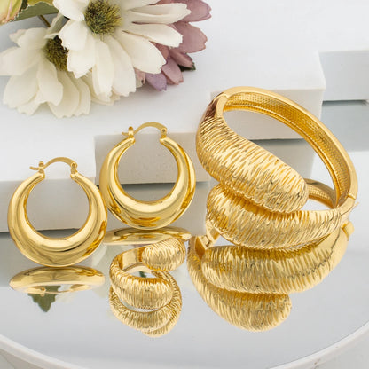 Luxury Dubai Gold Plated Bracelet Ring Copper Earrings Bangle Italy France Women Adjustable Ring Exquisite Wedding Jewelry
