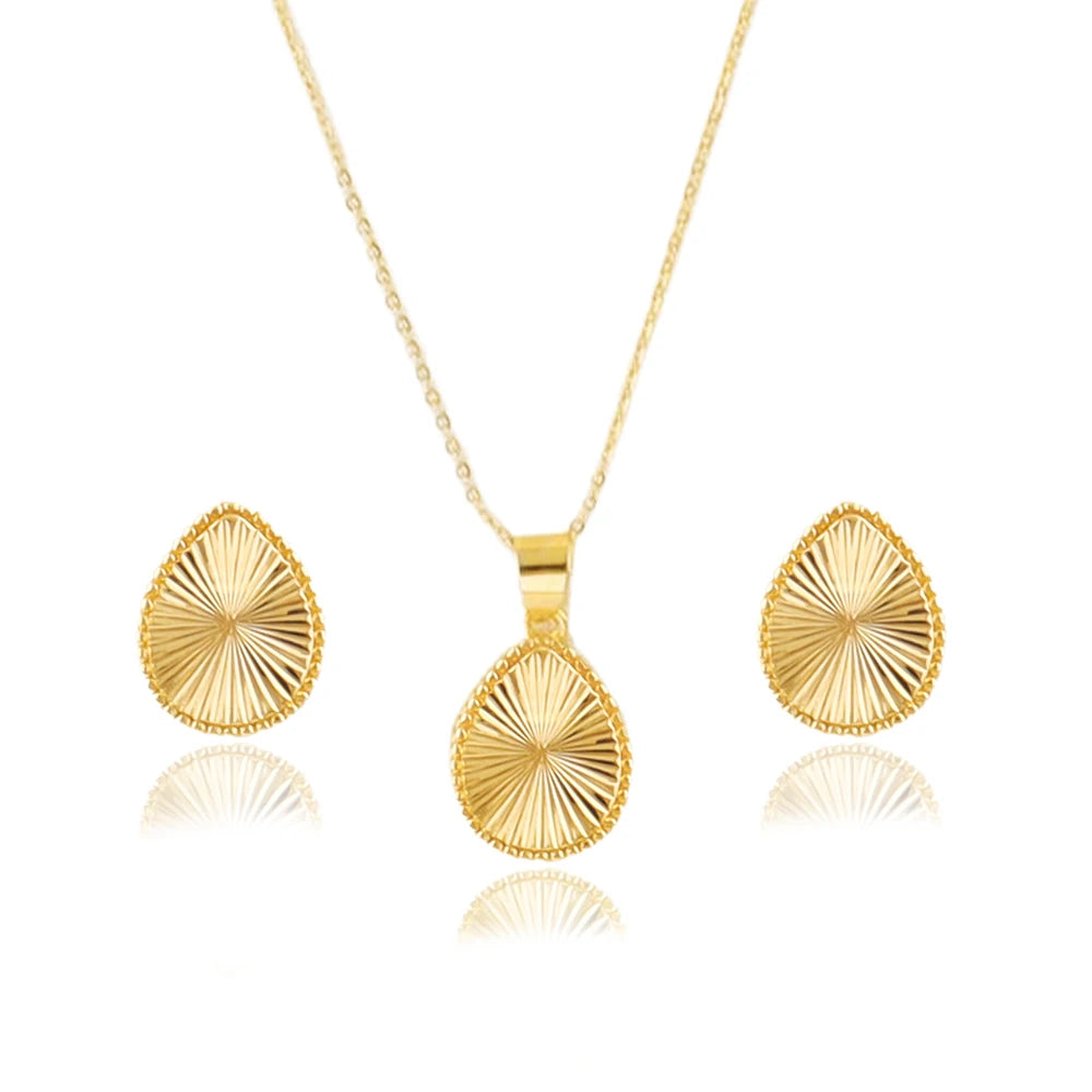 Vintage Oval Pendant Necklace & Earring Set for Women – Stainless Steel Aesthetic Jewelry Gift for Wedding Summer BFF
