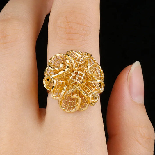 African Jewelry 24K Gold Color Luxury Ring Waterproof Opening Ring Set For Bride Wedding Party Gifts New Style