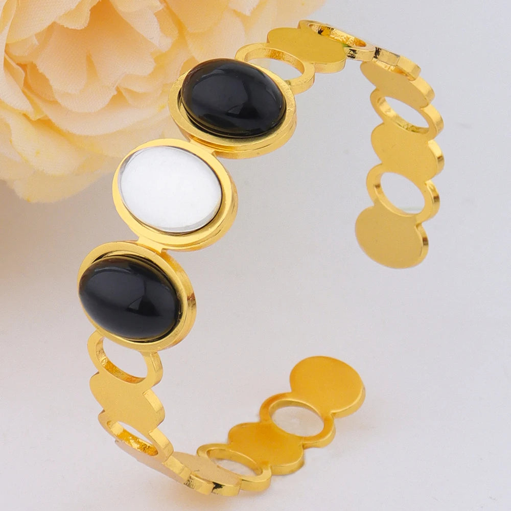 Luxurious High-quality Stainless Steel Gold Color Cuff Bracelet Bangle for Women Gold Plated Waterproof Jewelry Gifts